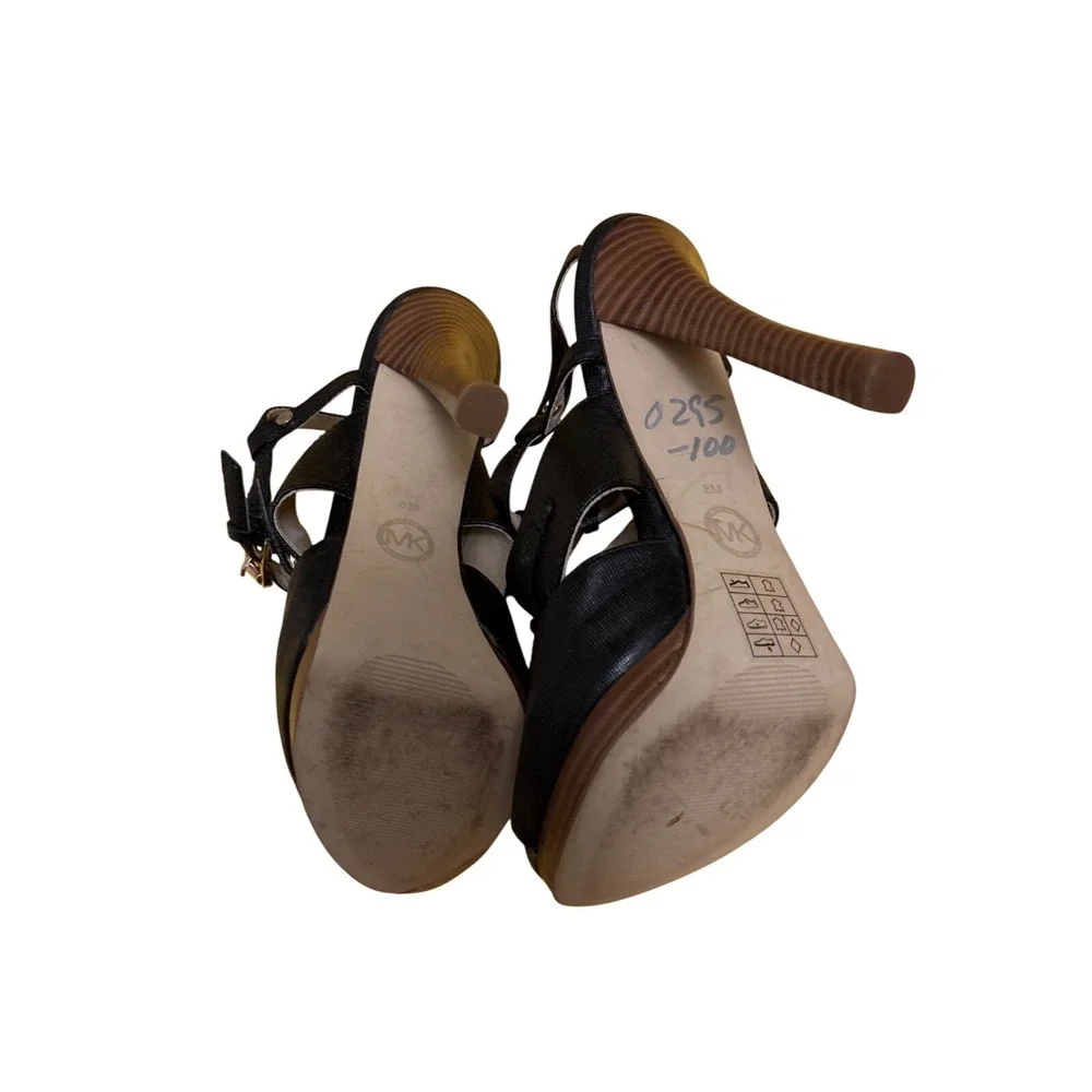 Michael Kors‎ Black Leather Strappy Peep Toe Platform High Heels 8M